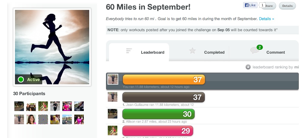 Un exemple de challenge : "courir 60 miles dans le mois".